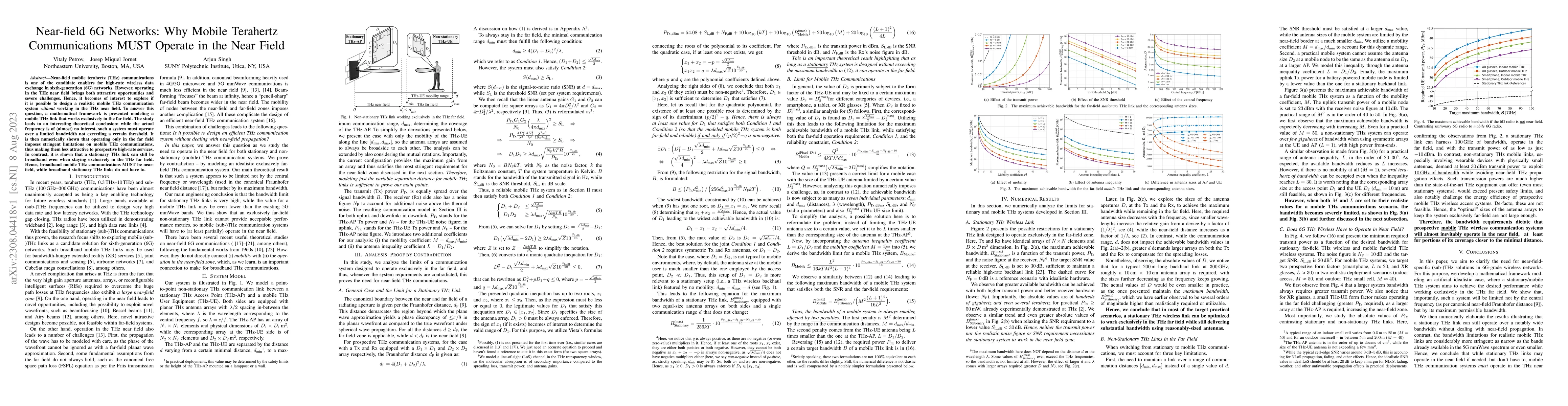 Thumbnail for Near-field 6G Networks: Why Mobile Terahertz Communications MUST Operate
  in the Near Field