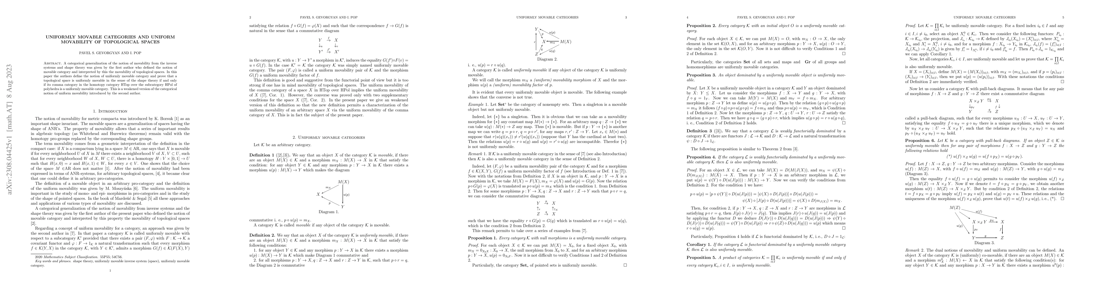 Thumbnail for Uniformly Movable Categories And Uniform Movability Of Topological
  Spaces