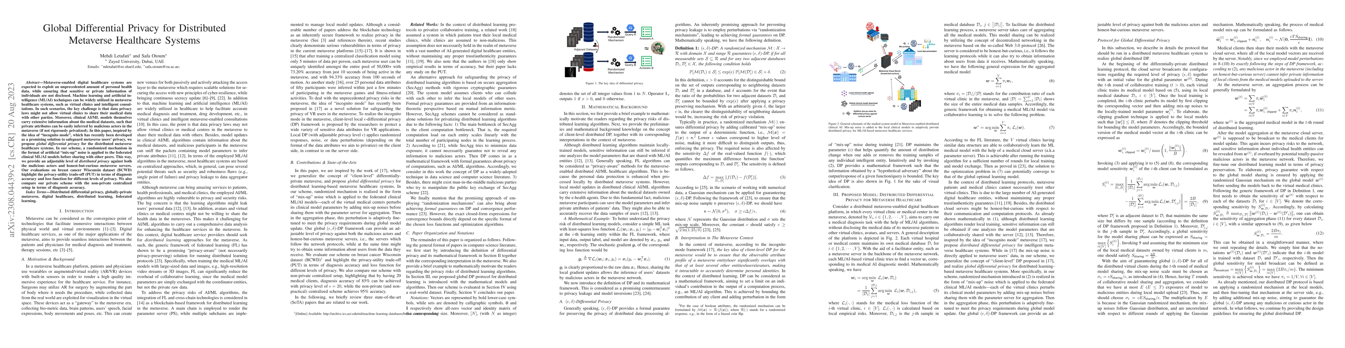 Thumbnail for Global Differential Privacy for Distributed Metaverse Healthcare Systems