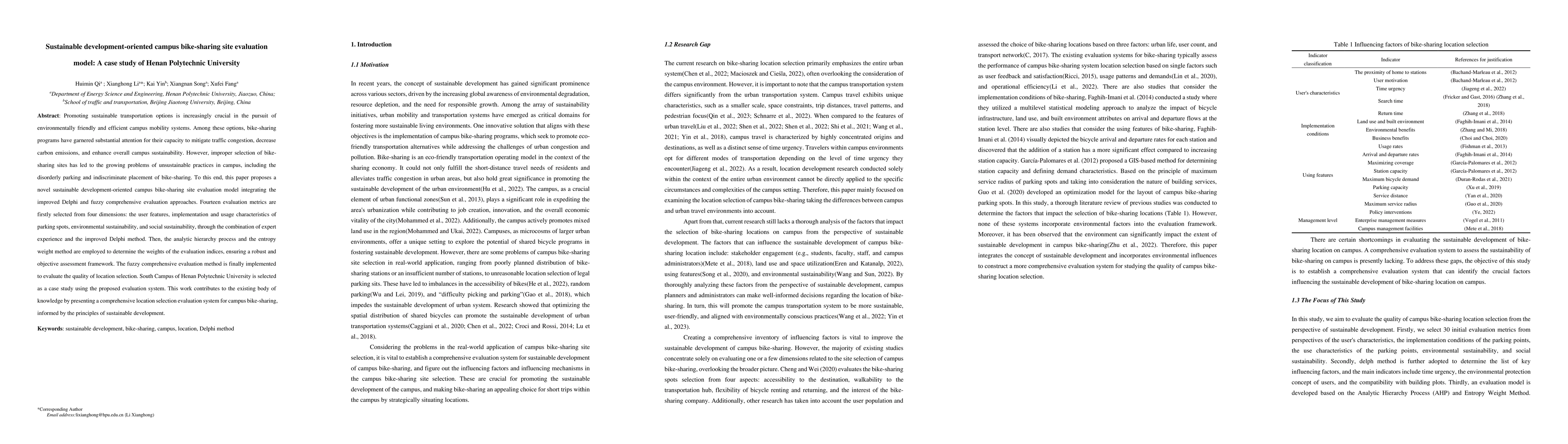 Thumbnail for Sustainable development-oriented campus bike-sharing site evaluation
  model: A case study of Henan Polytechnic University