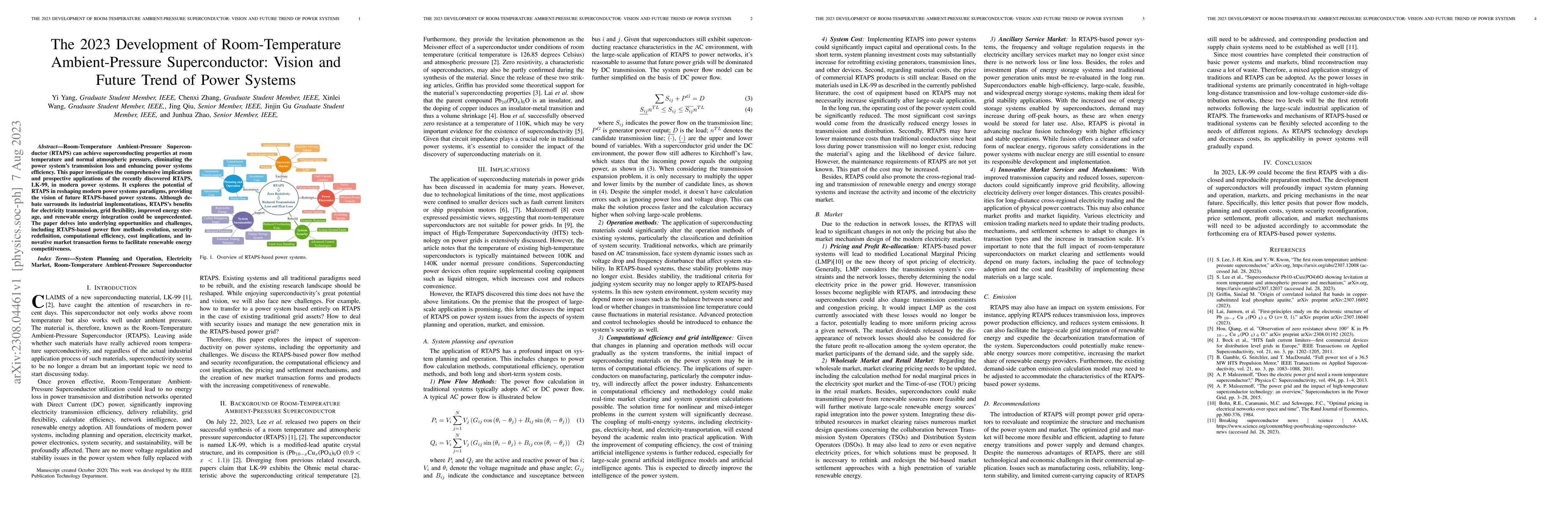 Thumbnail for The 2023 Development of Room-Temperature Ambient-Pressure
  Superconductor: Vision and Future Trend of Power Systems