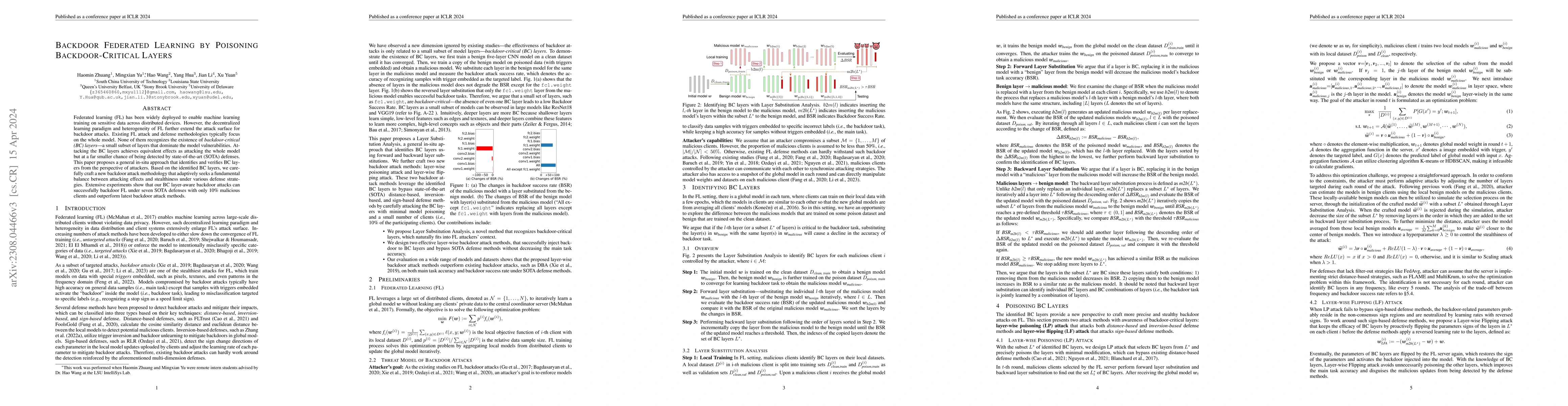 Thumbnail for Backdoor Federated Learning by Poisoning Backdoor-Critical Layers