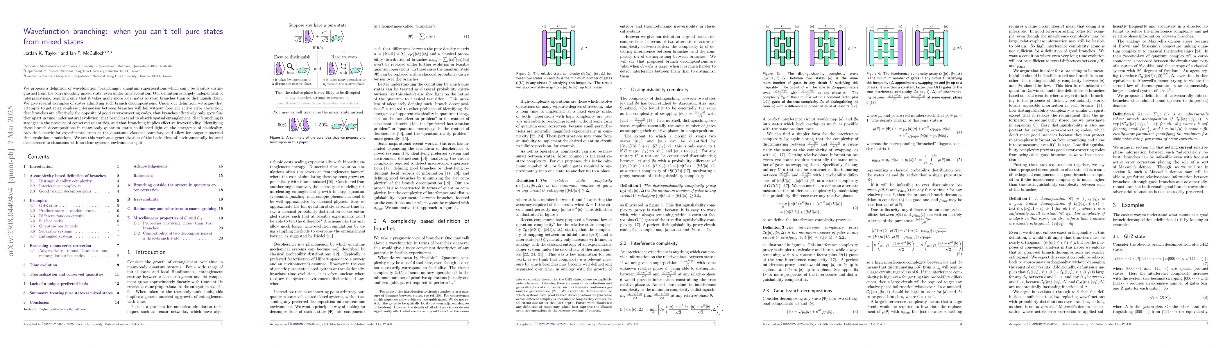Thumbnail for Wavefunction branching: when you can't tell pure states from mixed
  states