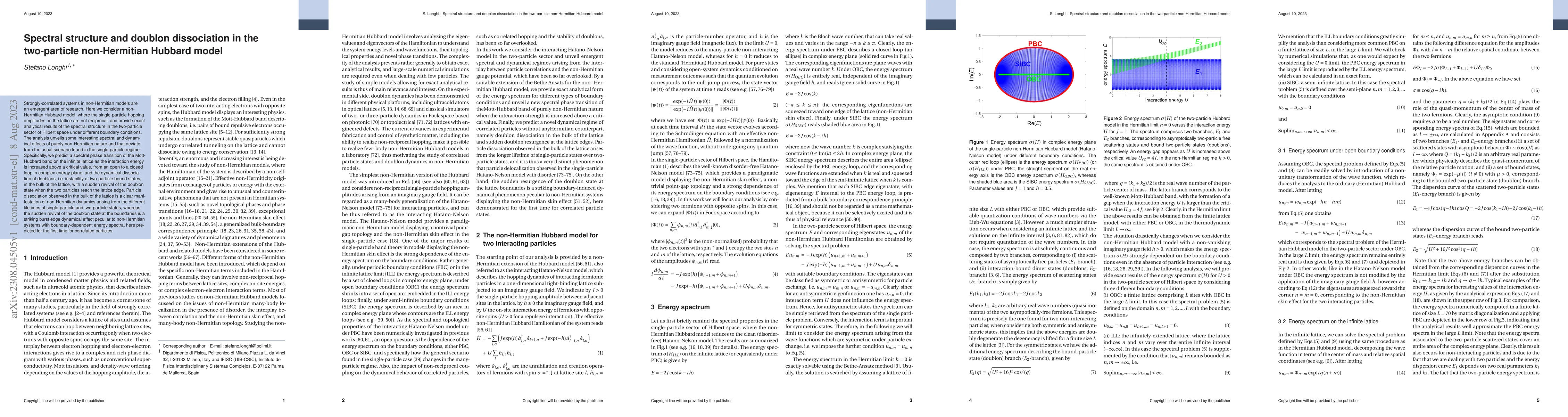 Thumbnail for Spectral structure and doublon dissociation in the two-particle
  non-Hermitian Hubbard model