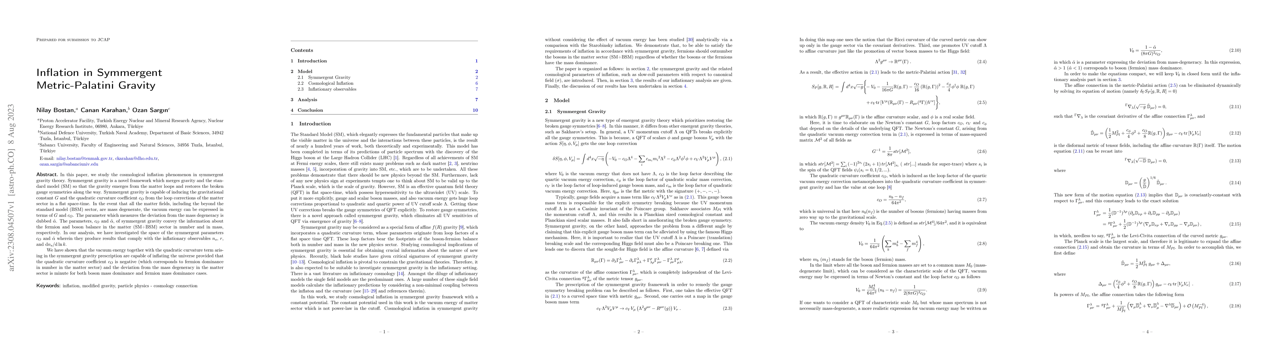 Thumbnail for Inflation in Symmergent Metric-Palatini Gravity