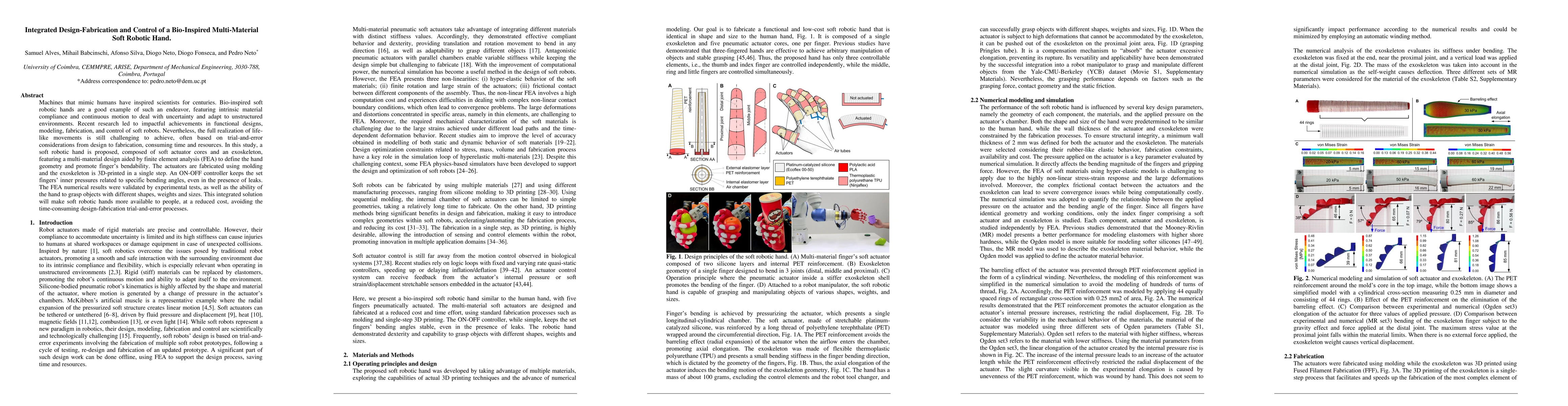 Thumbnail for Integrated Design Fabrication and Control of a Bioinspired Multimaterial
  Soft Robotic Hand