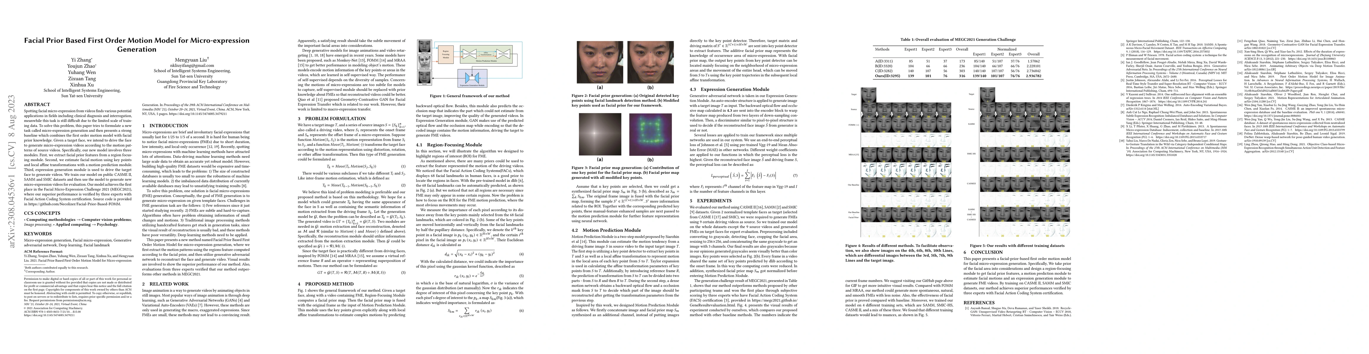 Thumbnail for Facial Prior Based First Order Motion Model for Micro-expression
  Generation
