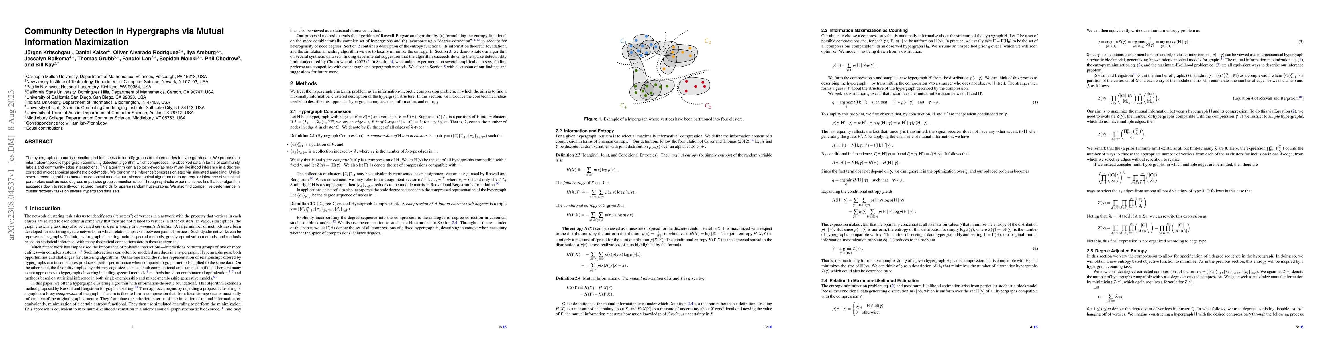 Thumbnail for Community Detection in Hypergraphs via Mutual Information Maximization