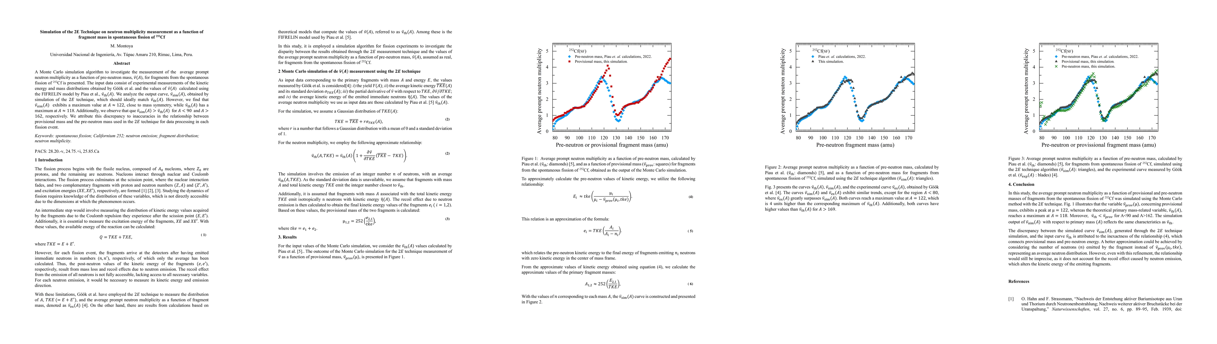 Thumbnail for Simulation of the 2E Technique on neutron multiplicity measurement as a
  function of fragment mass in spontaneous fission of 252Cf