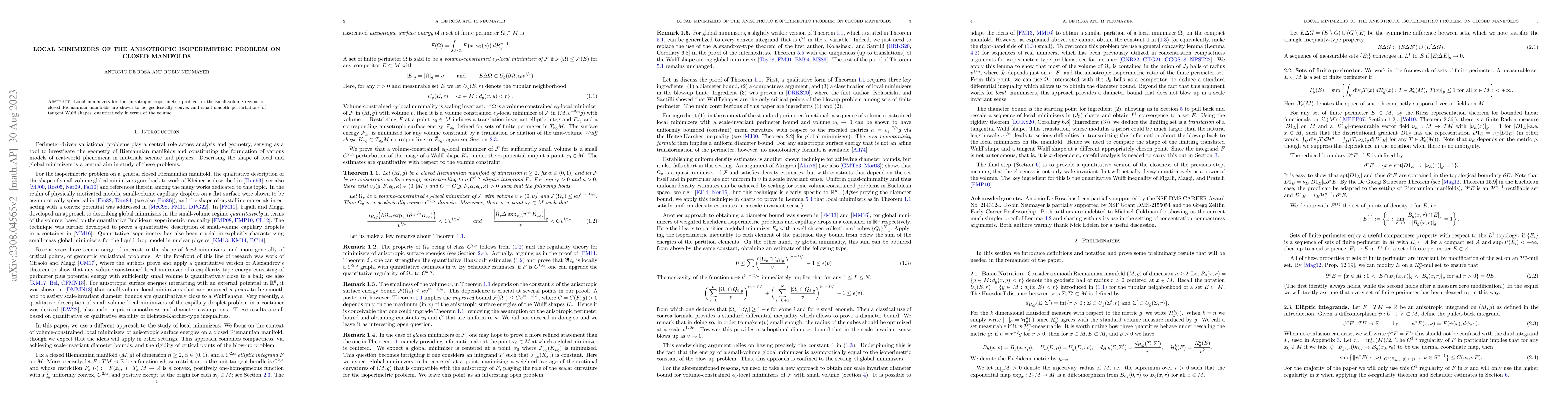 Thumbnail for Local Minimizers of the Anisotropic Isoperimetric Problem on Closed
  Manifolds