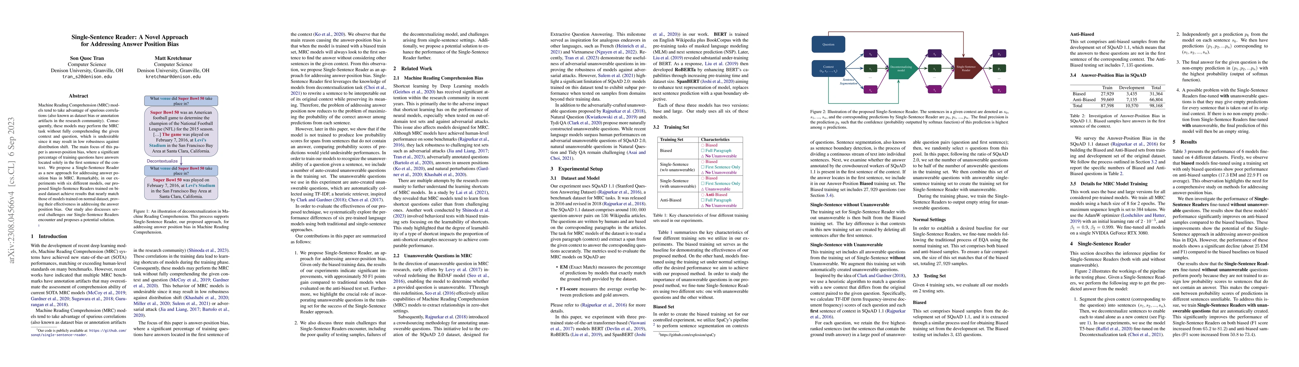 Thumbnail for Single-Sentence Reader: A Novel Approach for Addressing Answer Position
  Bias
