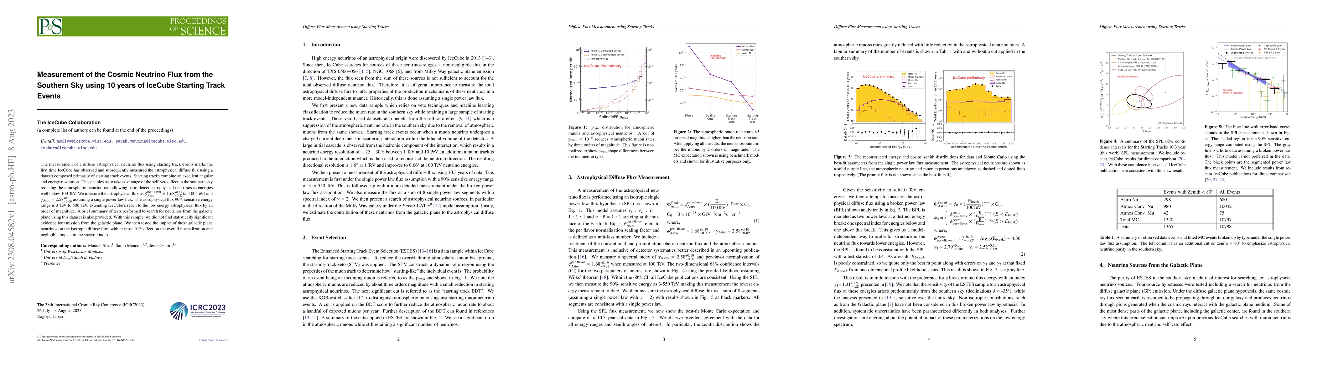 Thumbnail for Measurement of the Cosmic Neutrino Flux from the Southern Sky using 10
  years of IceCube Starting Track Events