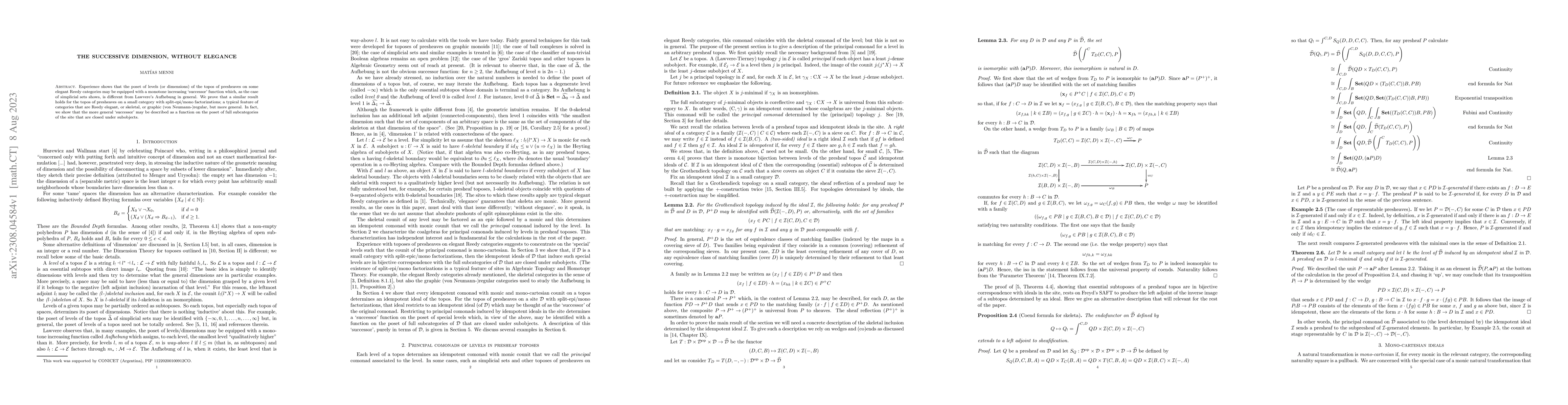 Thumbnail for The successive dimension, without elegance