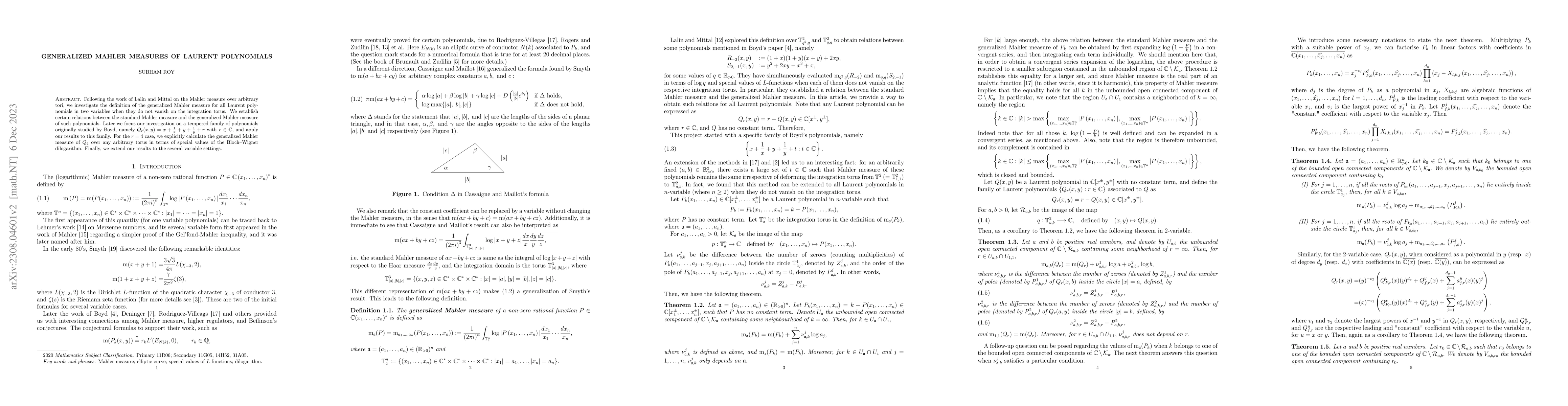 Thumbnail for Generalized Mahler measures of Laurent polynomials