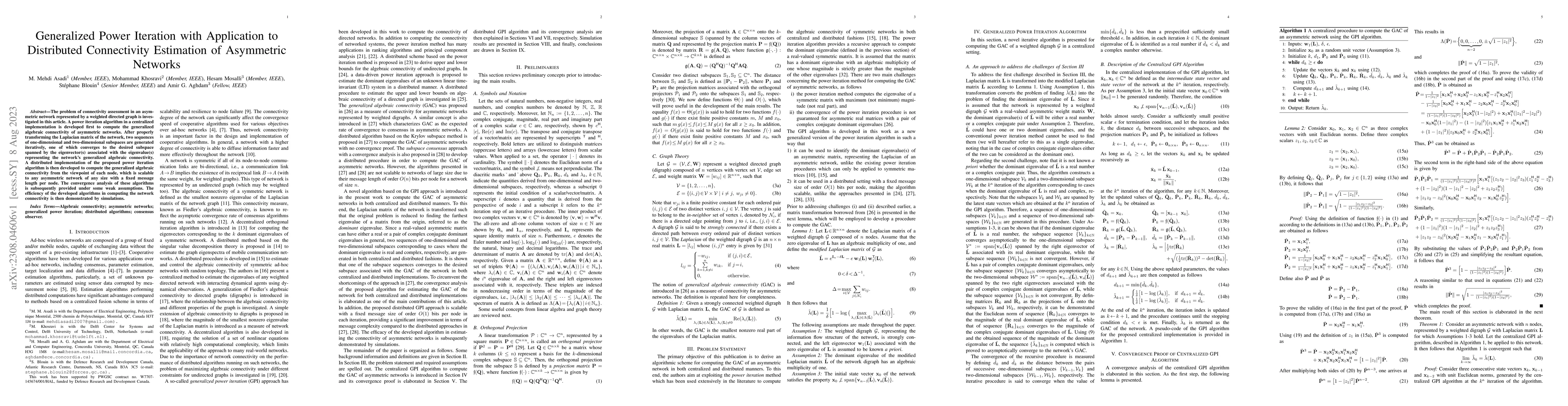 Thumbnail for Generalized Power Iteration with Application to Distributed Connectivity
  Estimation of Asymmetric Networks