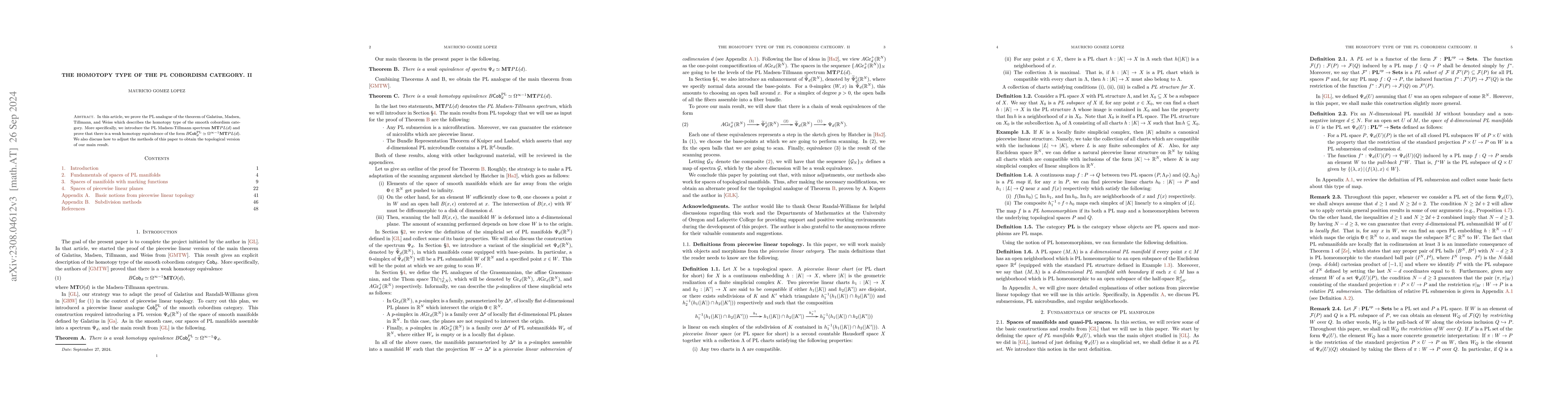 Thumbnail for The homotopy type of the PL cobordism category. II
