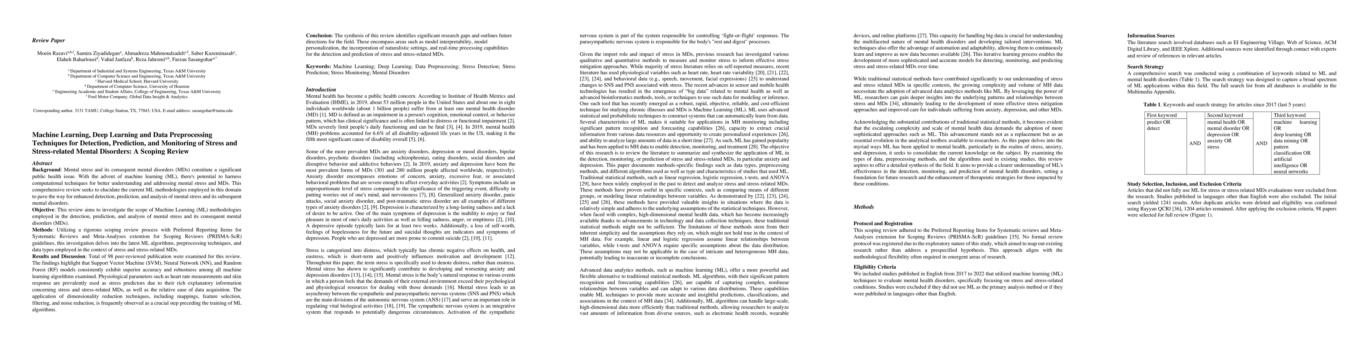 Thumbnail for Machine Learning, Deep Learning and Data Preprocessing Techniques for
  Detection, Prediction, and Monitoring of Stress and Stress-related Mental
  Disorders: A Scoping Review