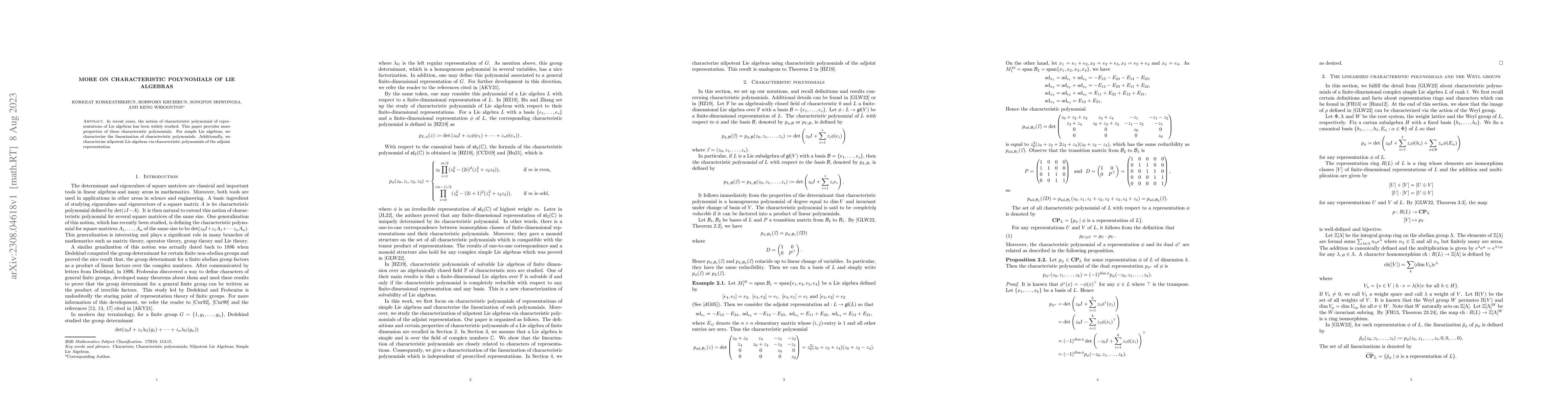 Thumbnail for More on characteristic polynomials of Lie algebras