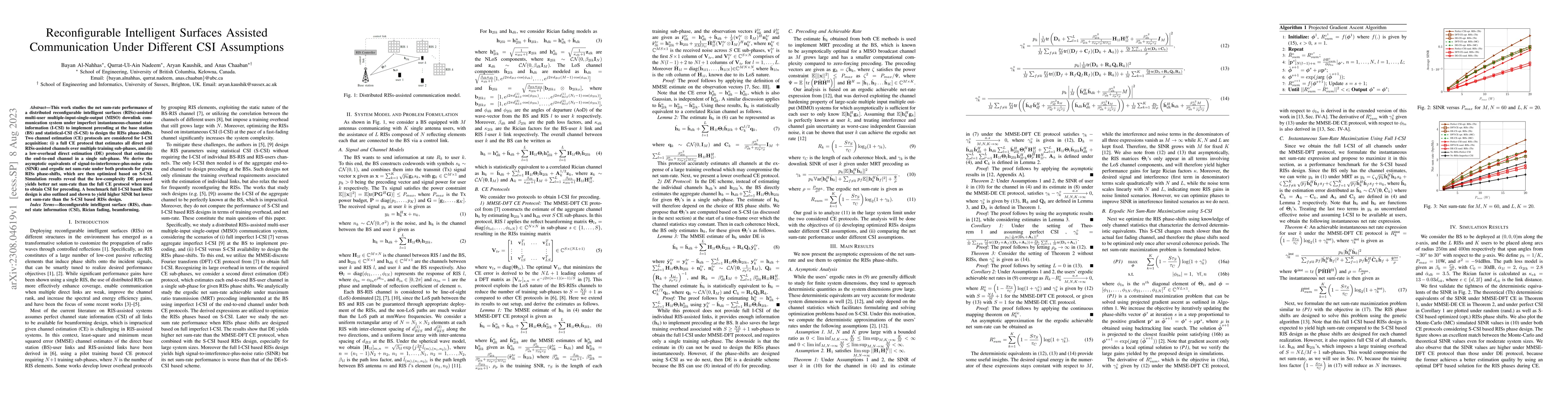 Thumbnail for Reconfigurable Intelligent Surfaces Assisted Communication Under
  Different CSI Assumptions
