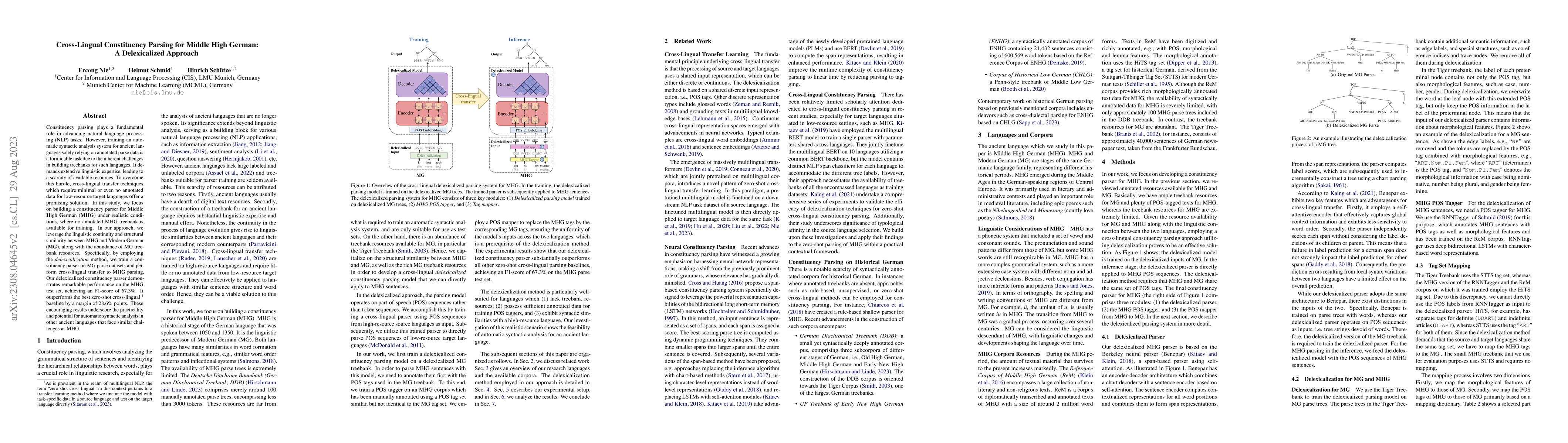 Thumbnail for Cross-Lingual Constituency Parsing for Middle High German: A
  Delexicalized Approach
