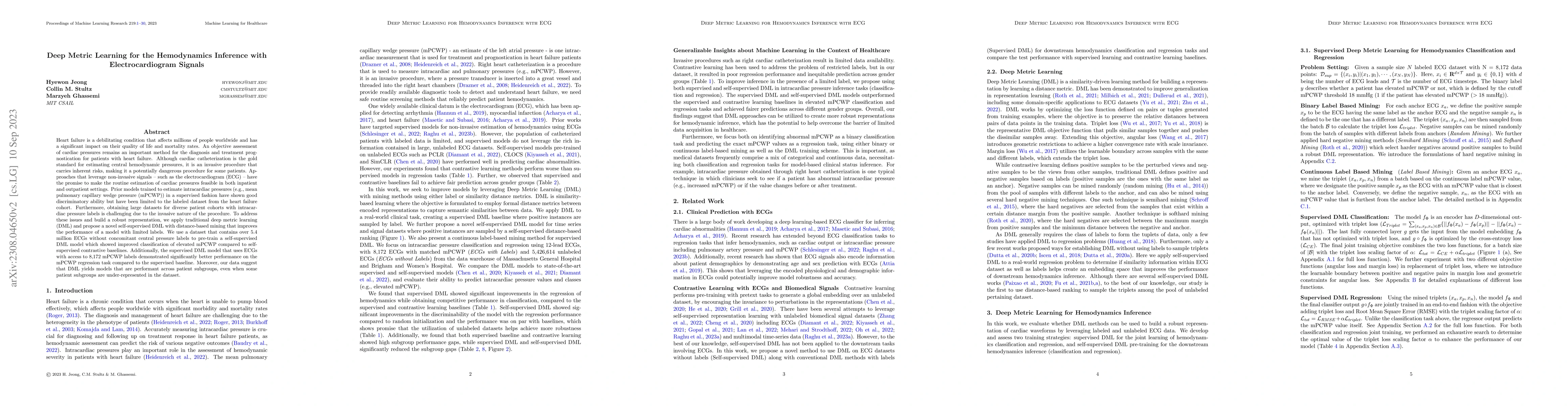 Thumbnail for Deep Metric Learning for the Hemodynamics Inference with
  Electrocardiogram Signals