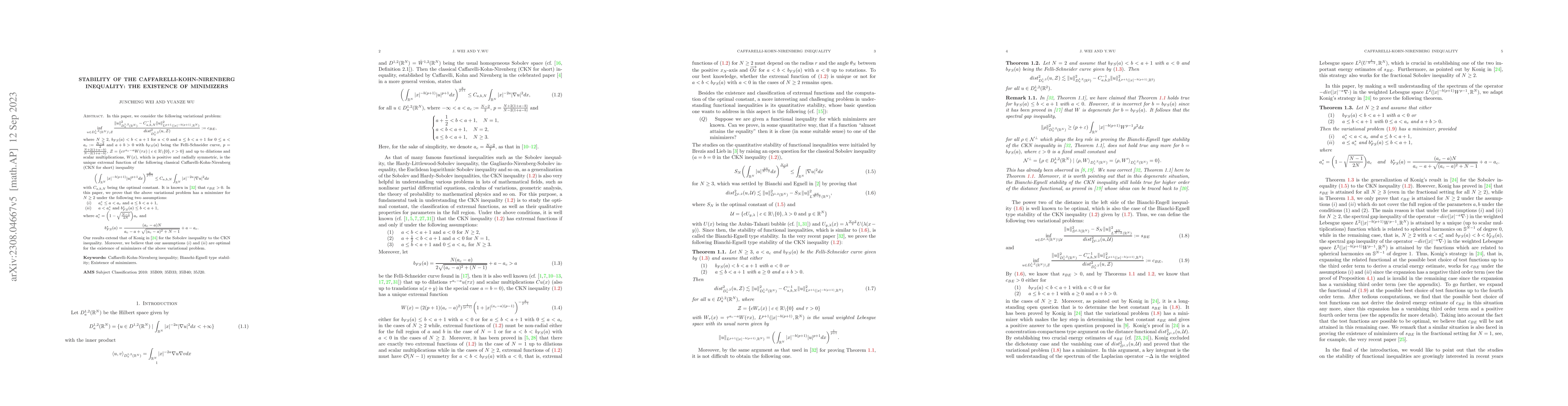 Thumbnail for Stability of the Caffarelli-Kohn-Nirenberg inequality: the existence of
  minimizers