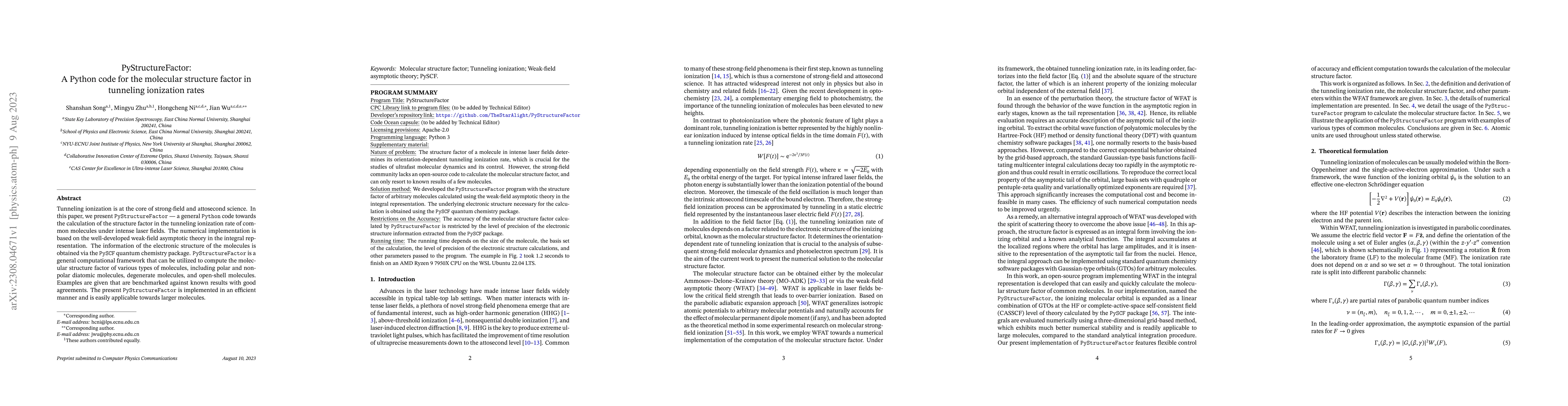 Thumbnail for PyStructureFactor: A Python code for the molecular structure factor in
  tunneling ionization rates