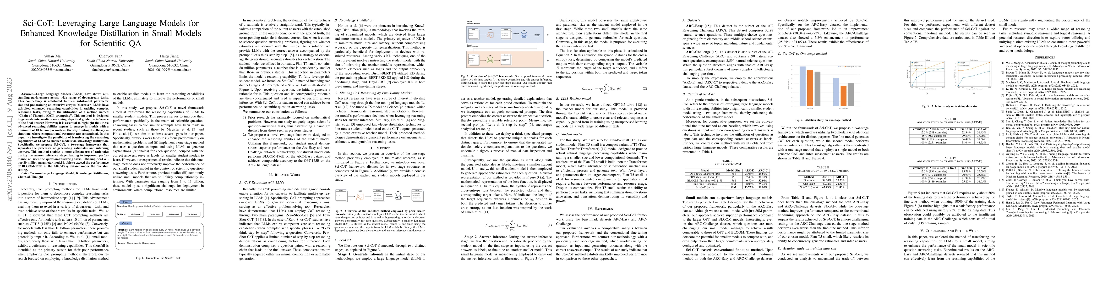 Thumbnail for Sci-CoT: Leveraging Large Language Models for Enhanced Knowledge
  Distillation in Small Models for Scientific QA