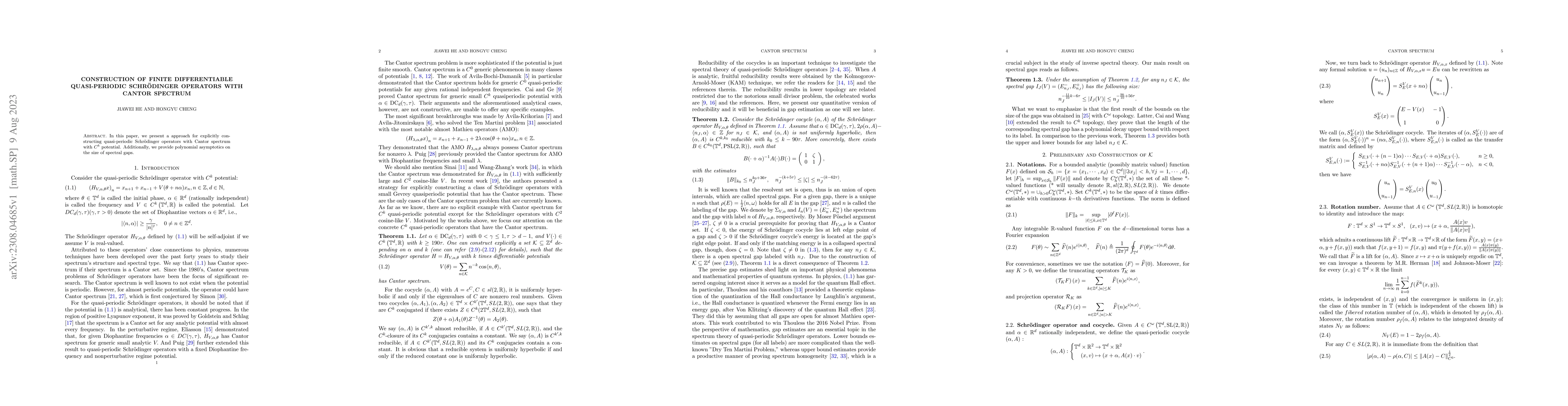 Thumbnail for Construction of finite differentiable quasi-periodic Schr\"odinger
  operators with cantor spectrum