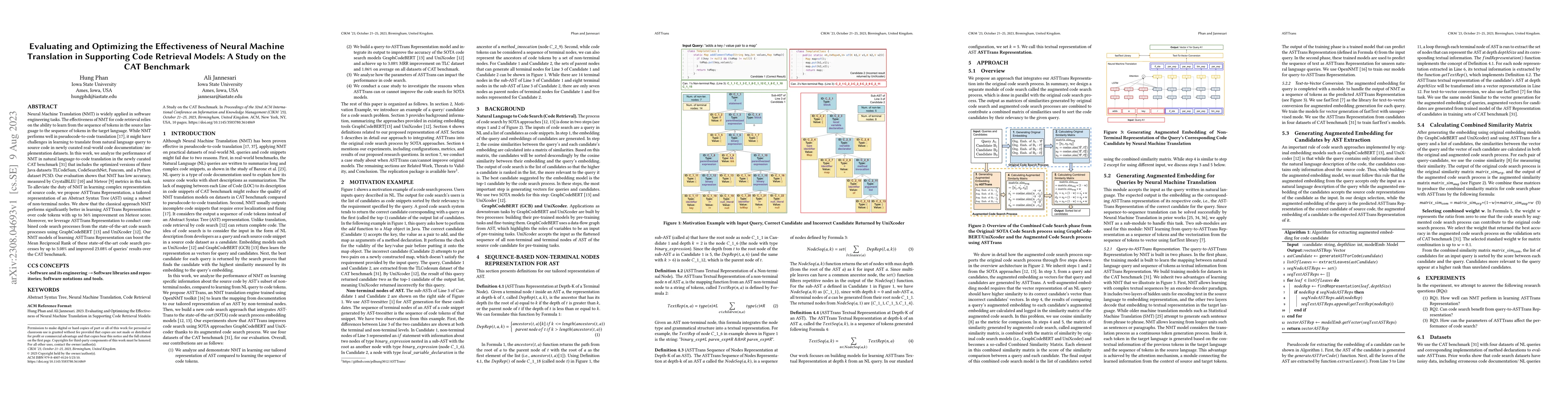 Thumbnail for Evaluating and Optimizing the Effectiveness of Neural Machine
  Translation in Supporting Code Retrieval Models: A Study on the CAT Benchmark