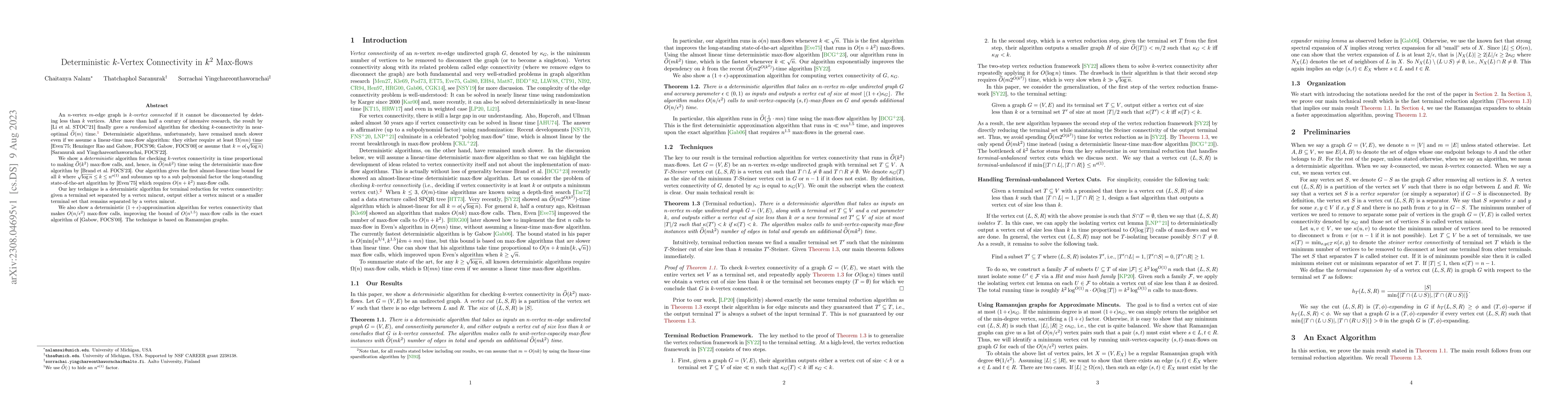 Thumbnail for Deterministic $k$-Vertex Connectivity in $k^2$ Max-flows