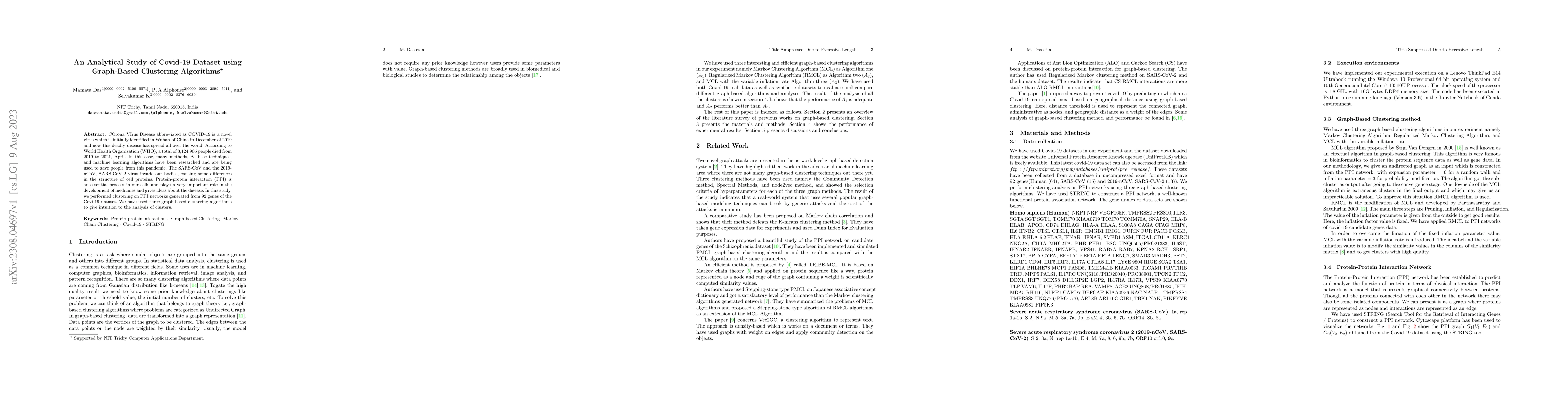 Thumbnail for An Analytical Study of Covid-19 Dataset using Graph-Based Clustering
  Algorithms