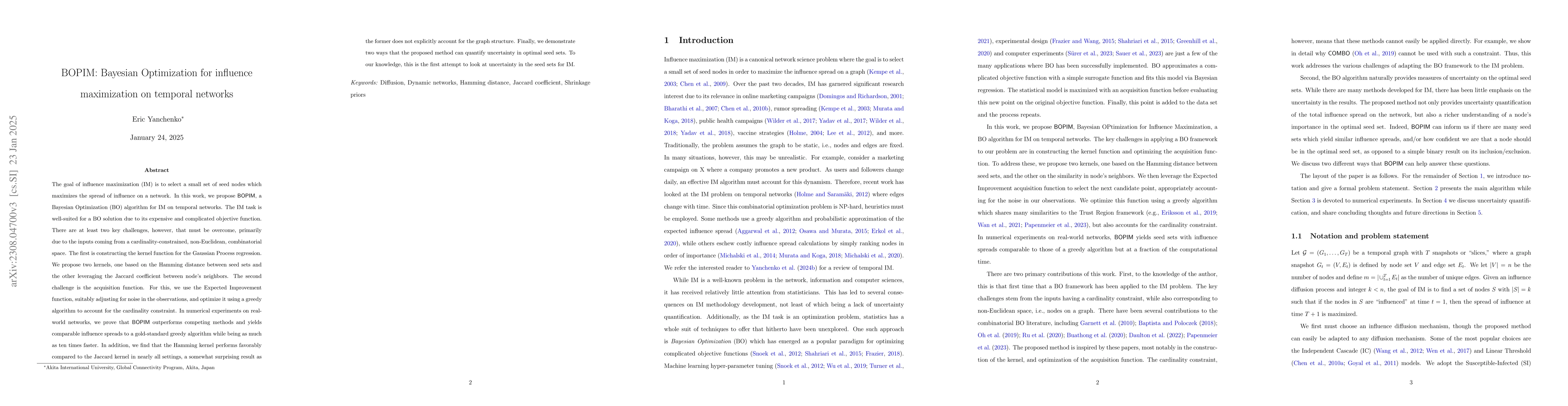 Thumbnail for BOPIM: Bayesian Optimization for influence maximization on temporal
  networks