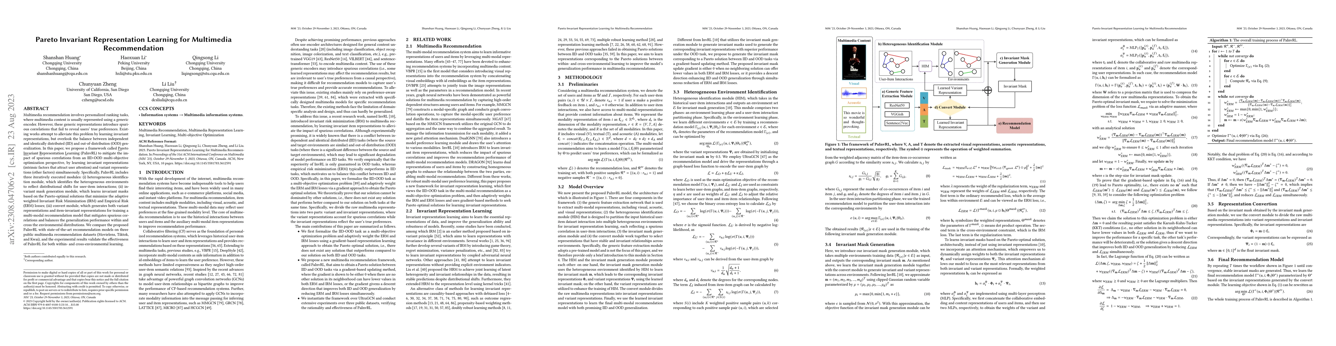 Thumbnail for Pareto Invariant Representation Learning for Multimedia Recommendation
