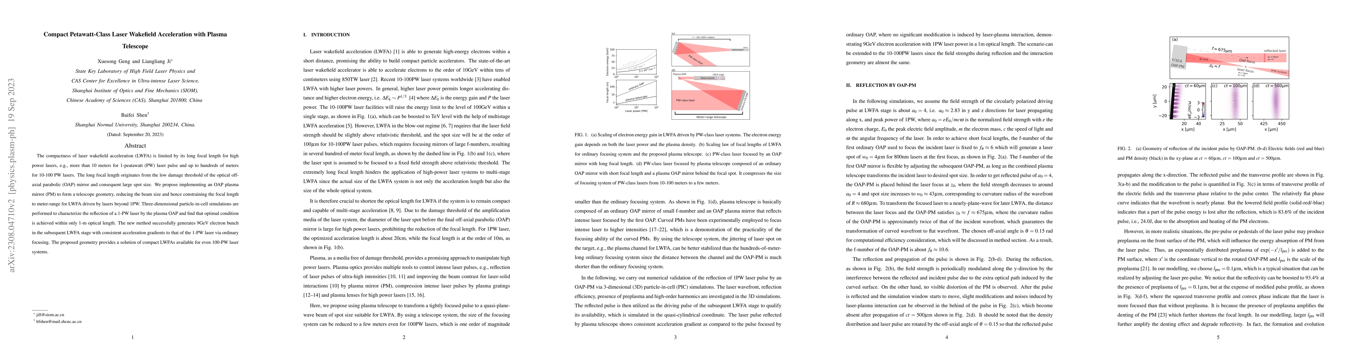 Thumbnail for Compact Petawatt-Class Laser Wakefield Acceleration with Plasma
  Telescope