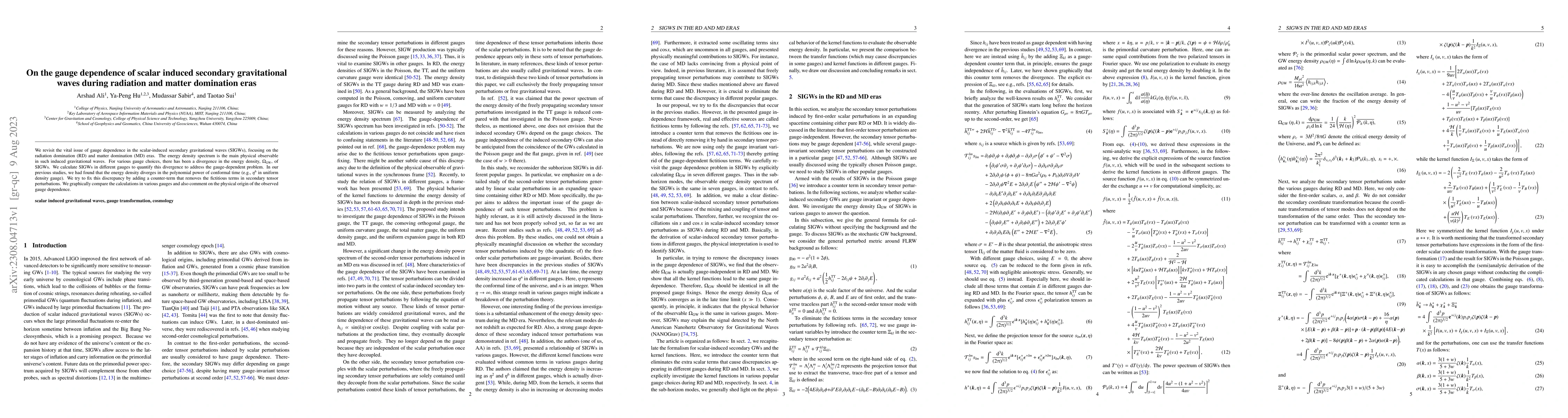 Thumbnail for On the gauge dependence of scalar induced secondary gravitational waves
  during radiation and matter domination eras