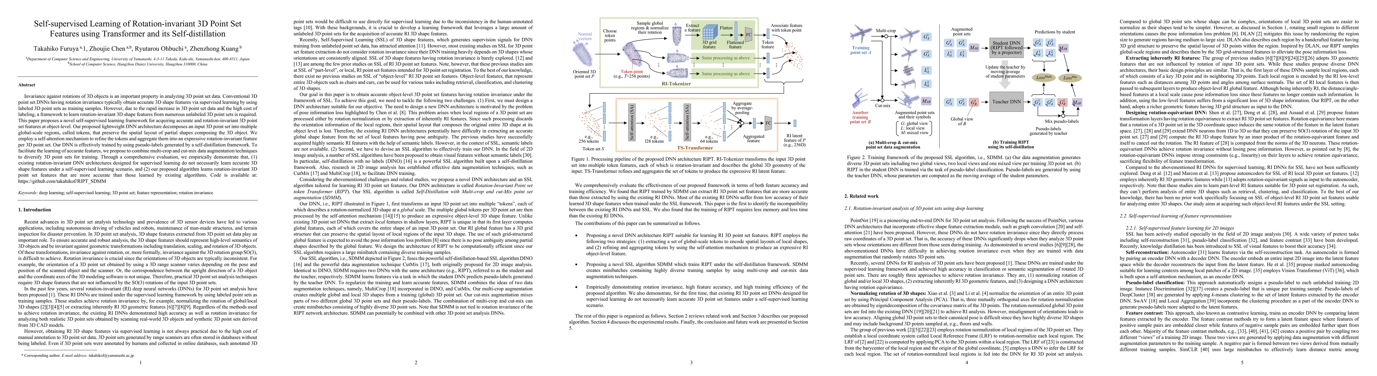 Thumbnail for Self-supervised Learning of Rotation-invariant 3D Point Set Features
  using Transformer and its Self-distillation