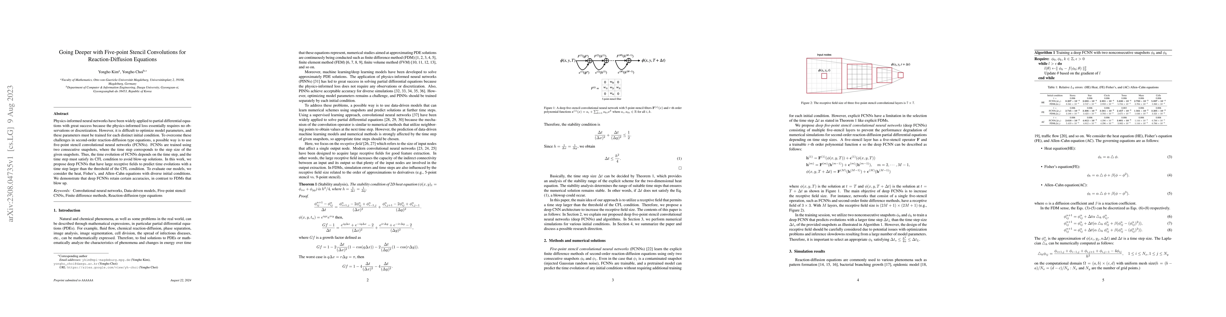 Thumbnail for Going Deeper with Five-point Stencil Convolutions for Reaction-Diffusion
  Equations