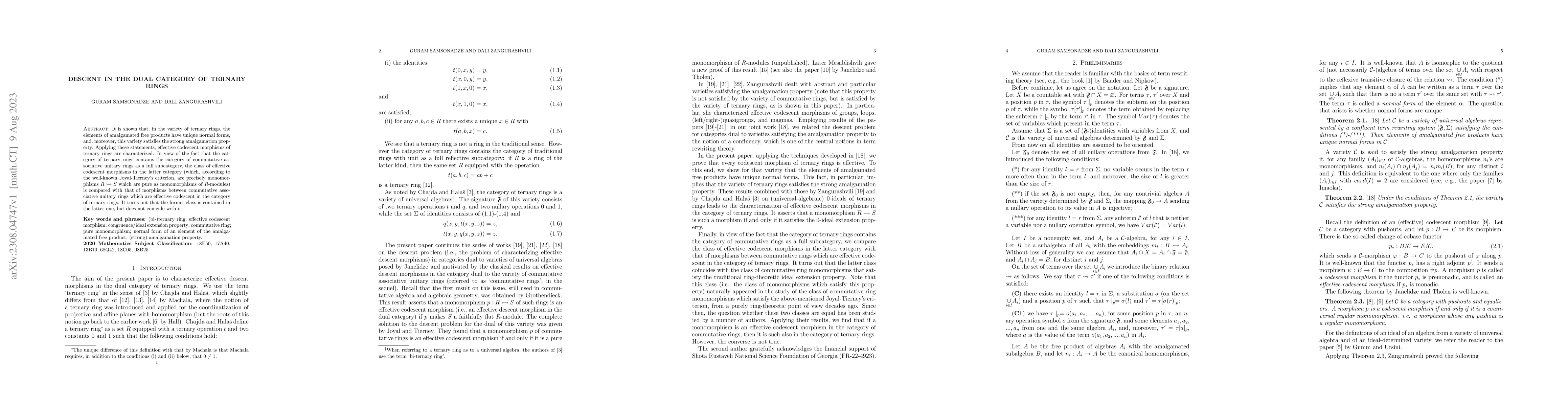 Thumbnail for Descent in the dual category of ternary rings