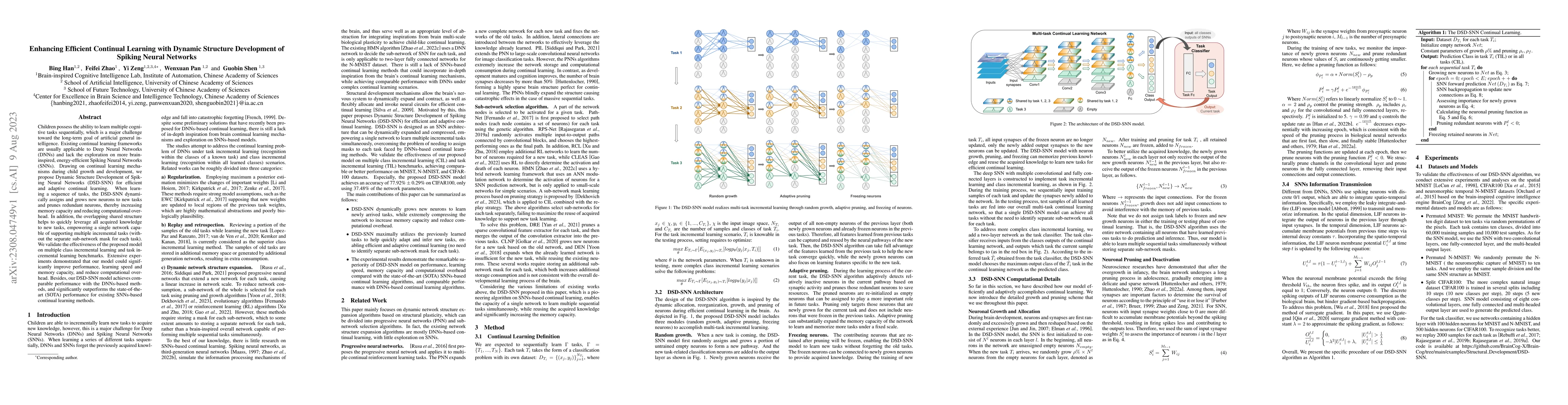 Thumbnail for Enhancing Efficient Continual Learning with Dynamic Structure
  Development of Spiking Neural Networks