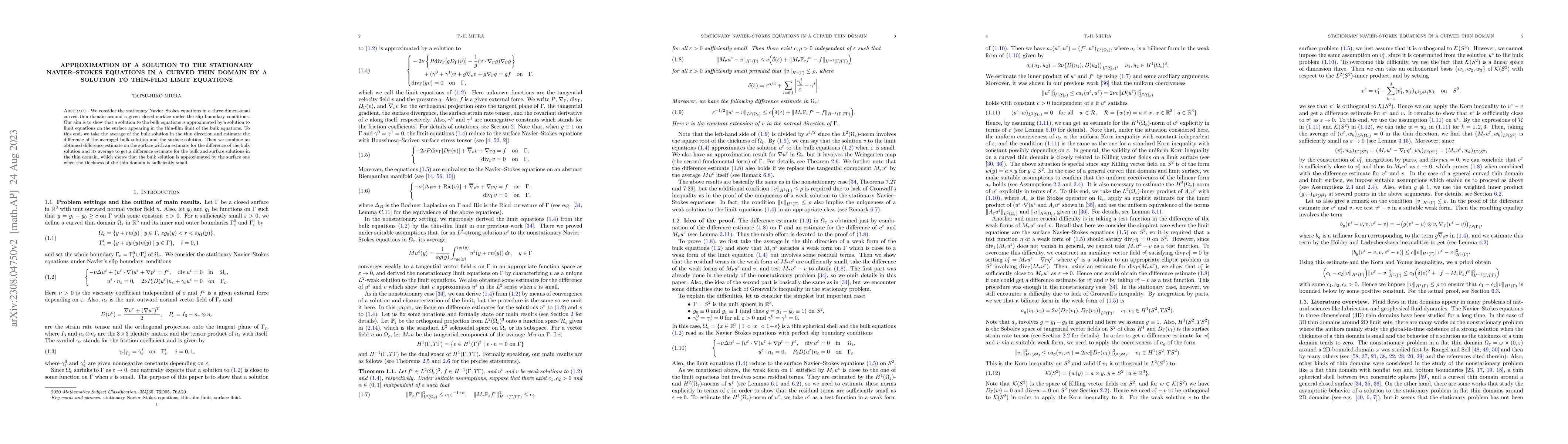 Thumbnail for Approximation of a solution to the stationary Navier-Stokes equations in
  a curved thin domain by a solution to thin-film limit equations