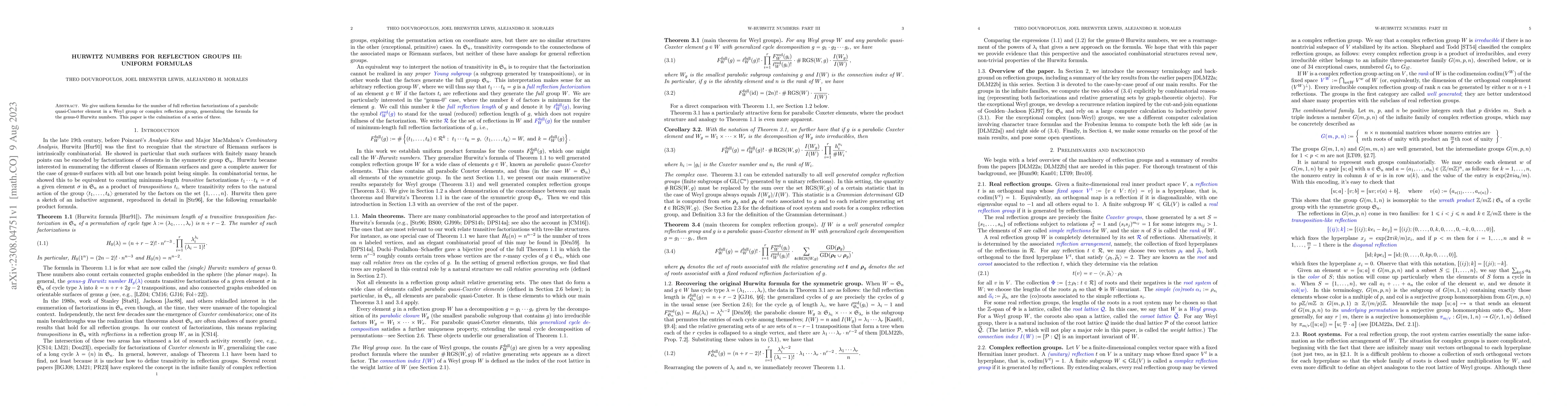 Thumbnail for Hurwitz numbers for reflection groups III: Uniform formulas