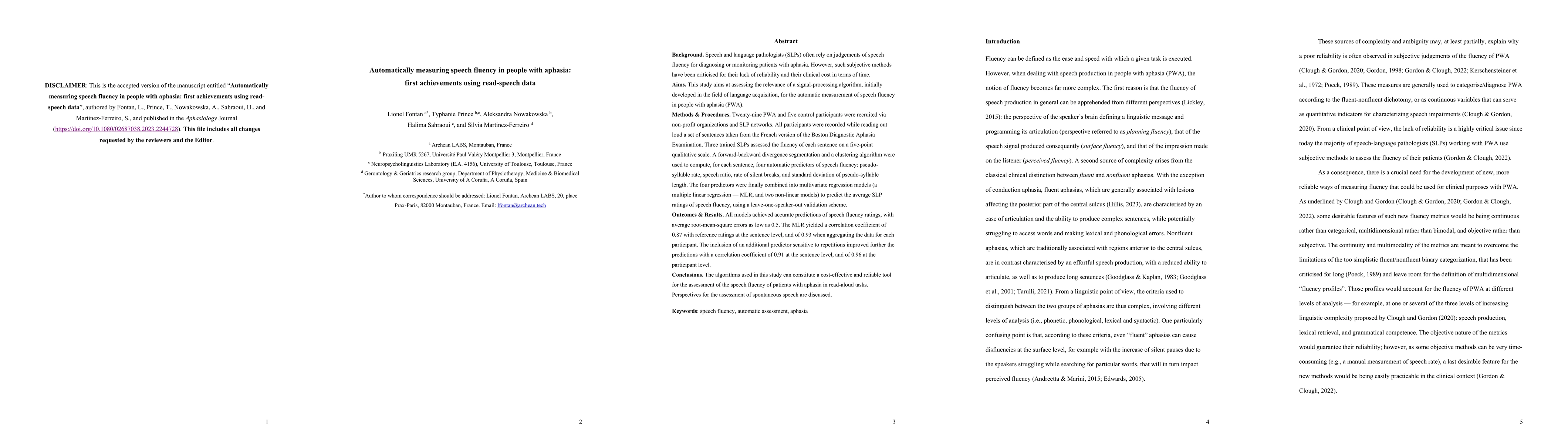 Thumbnail for Automatically measuring speech fluency in people with aphasia: first
  achievements using read-speech data