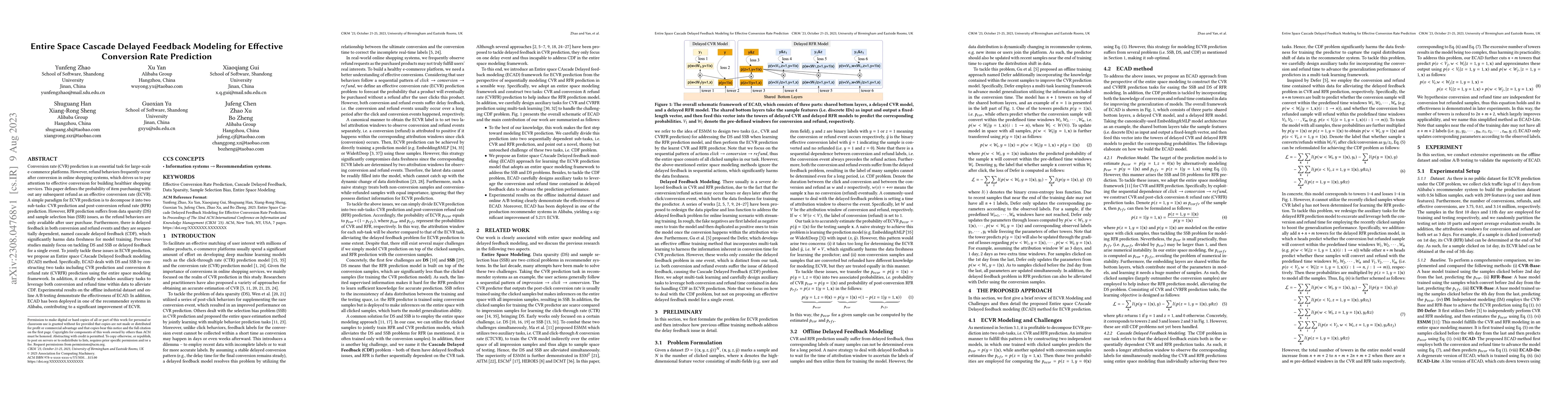 Thumbnail for Entire Space Cascade Delayed Feedback Modeling for Effective Conversion
  Rate Prediction