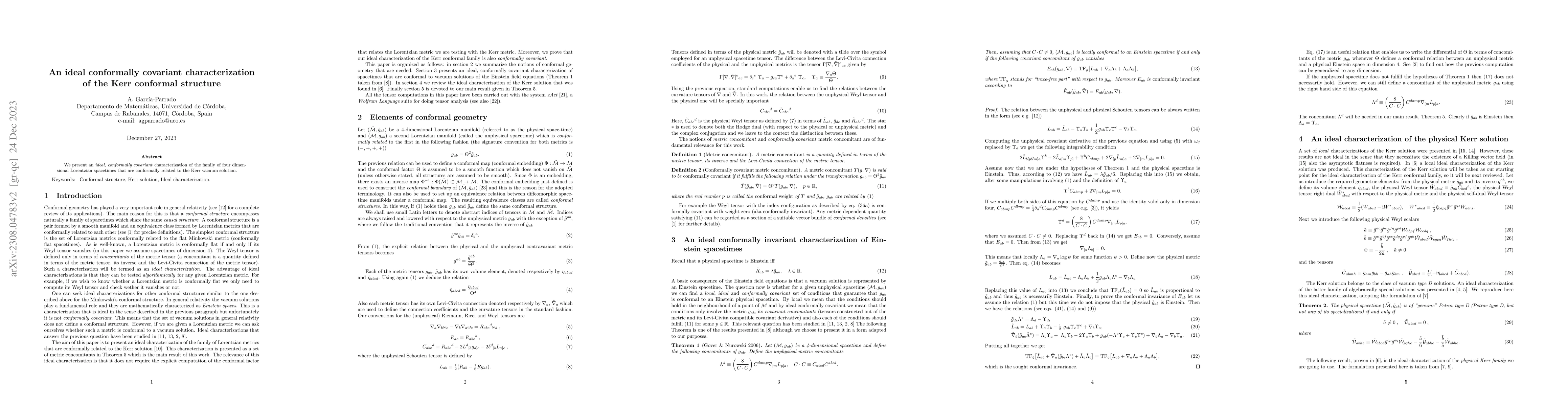 Thumbnail for An ideal conformally covariant characterization of the Kerr conformal
  structure