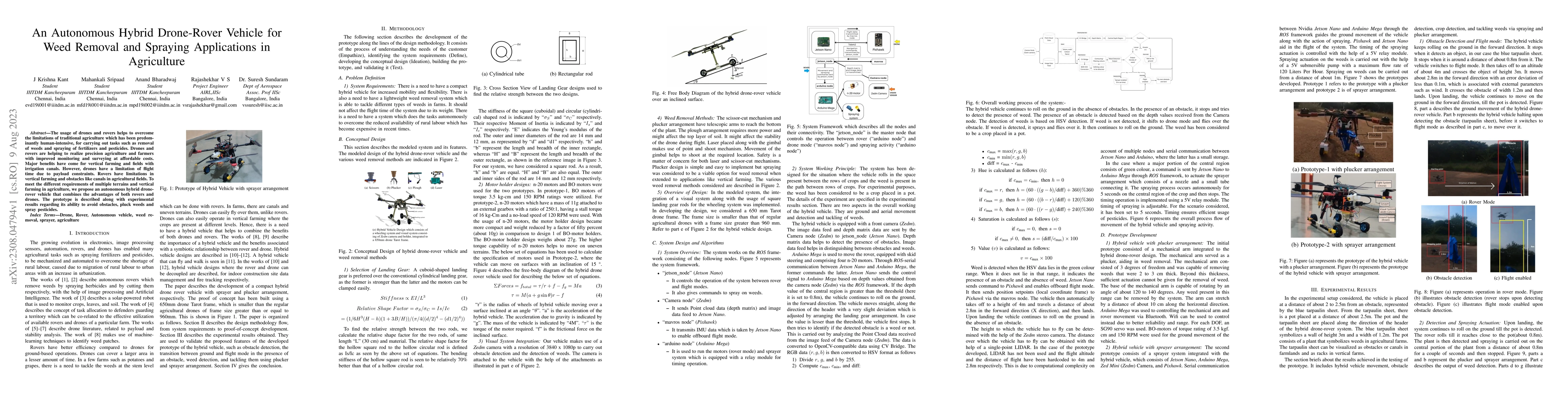 Thumbnail for An Autonomous Hybrid Drone-Rover Vehicle for Weed Removal and Spraying
  Applications in Agriculture