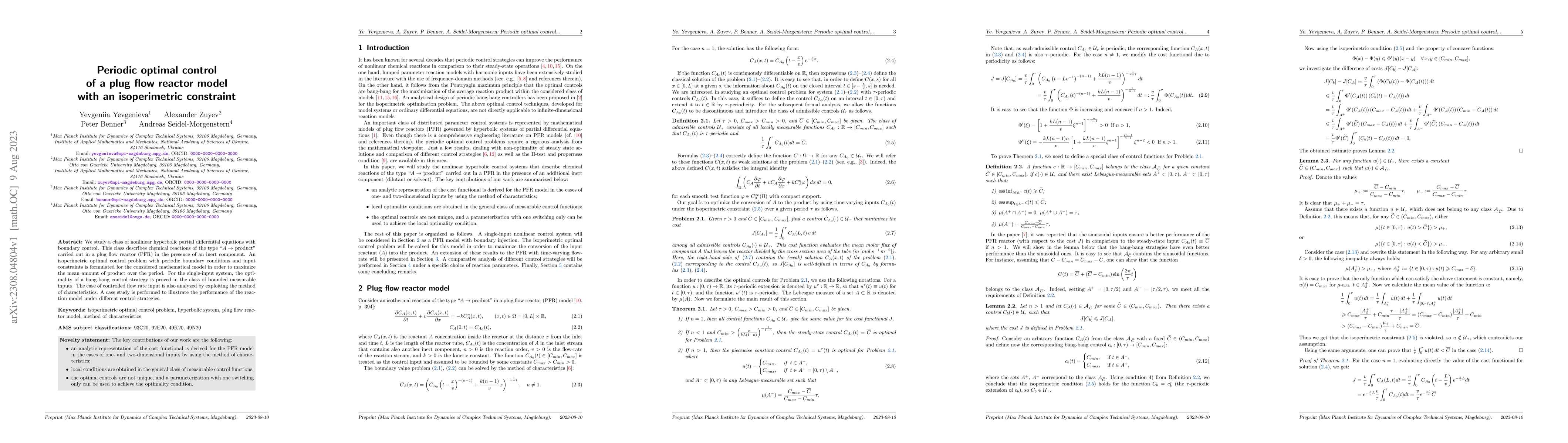 Thumbnail for Periodic optimal control of a plug flow reactor model with an
  isoperimetric constraint