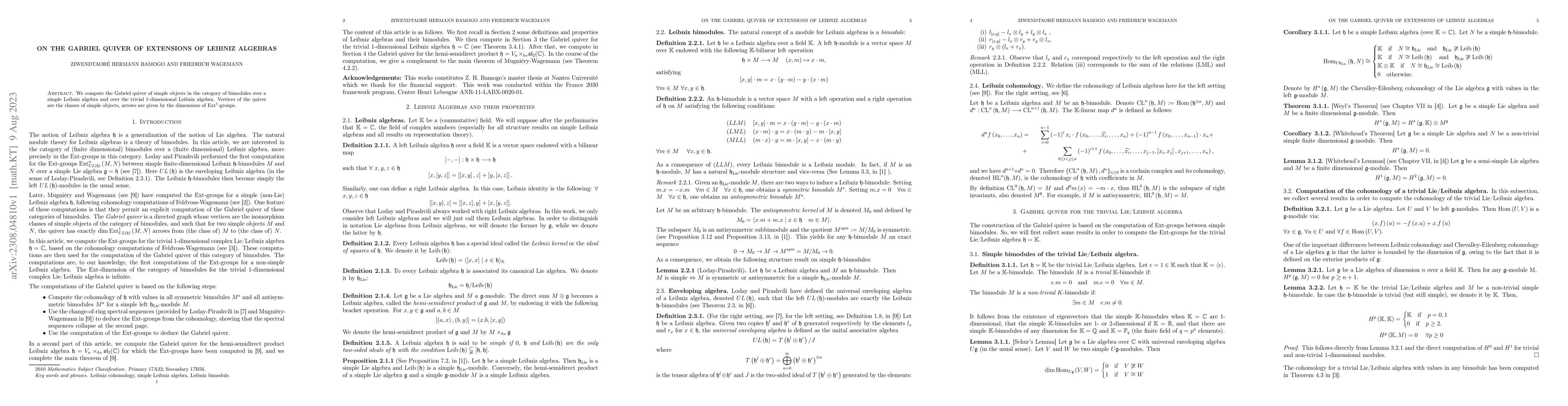 Thumbnail for On the Gabriel quiver of extensions of Leibniz algebras