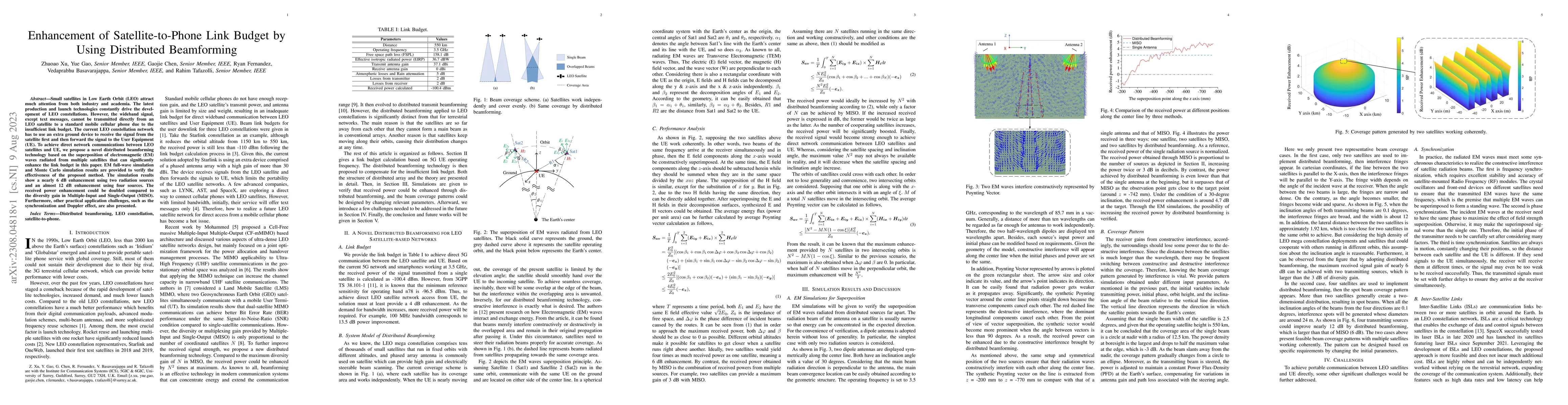 Thumbnail for Enhancement of Satellite-to-Phone Link Budget by Using Distributed
  Beamforming