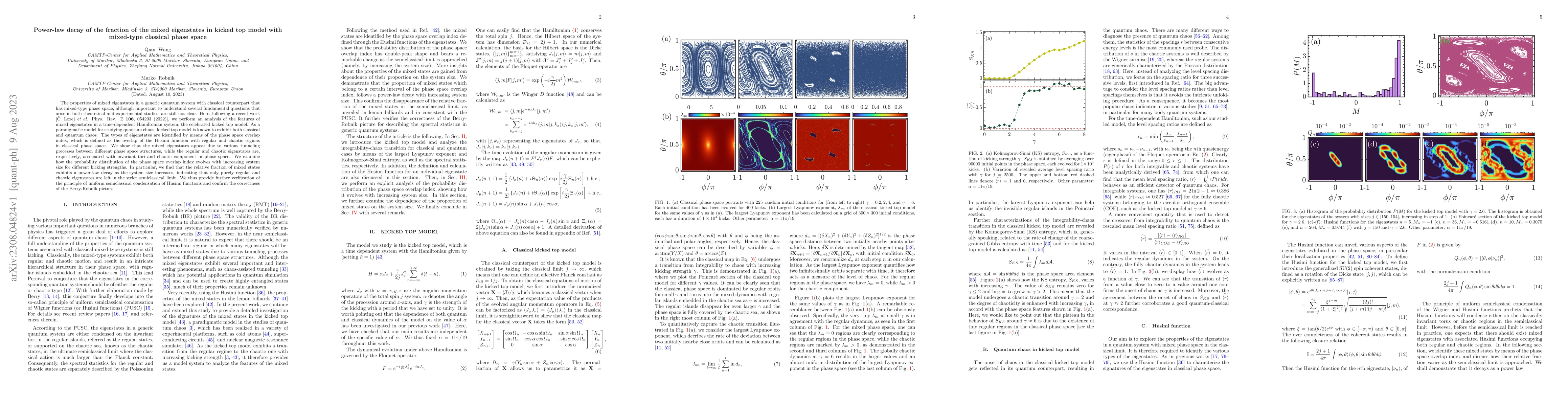 Thumbnail for Power-law decay of the fraction of the mixed eigenstates in kicked top
  model with mixed-type classical phase space